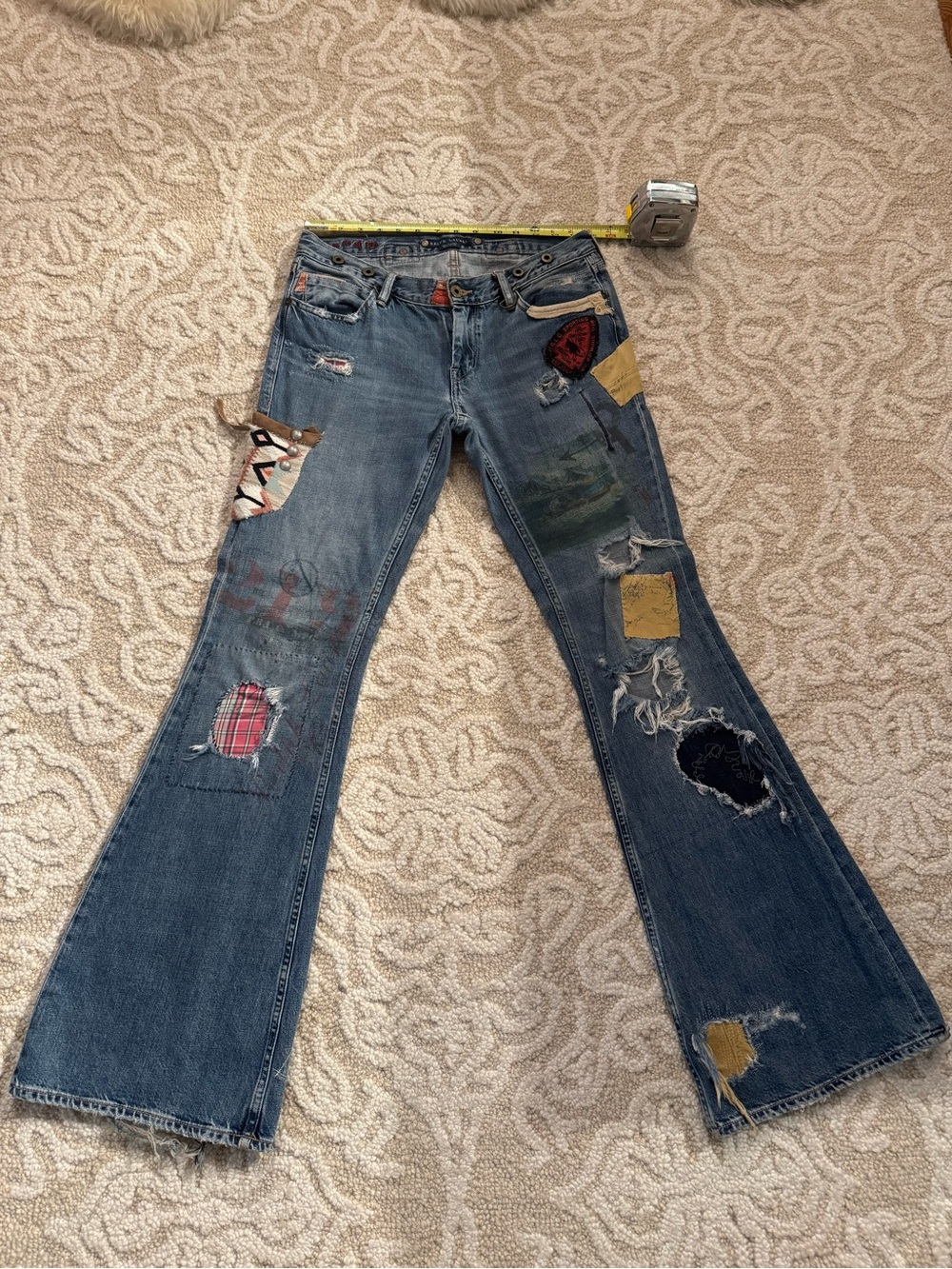 Women’s Distressed Patchwork Blue Jeans